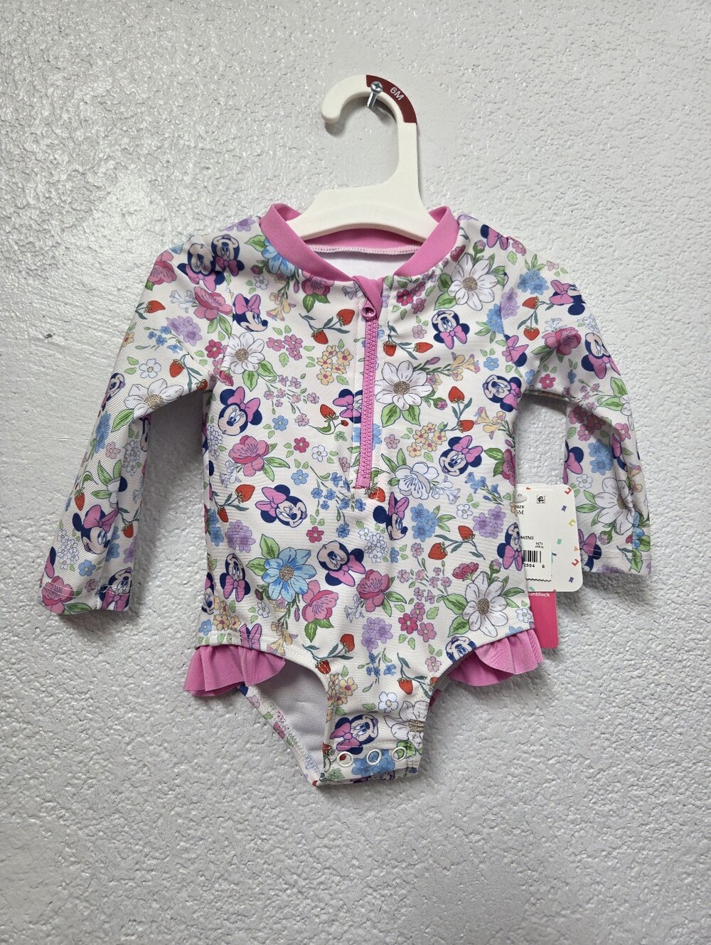 Disney Minnie Mouse Pink Floral Long-Sleeve Baby Swim Suit Nwt